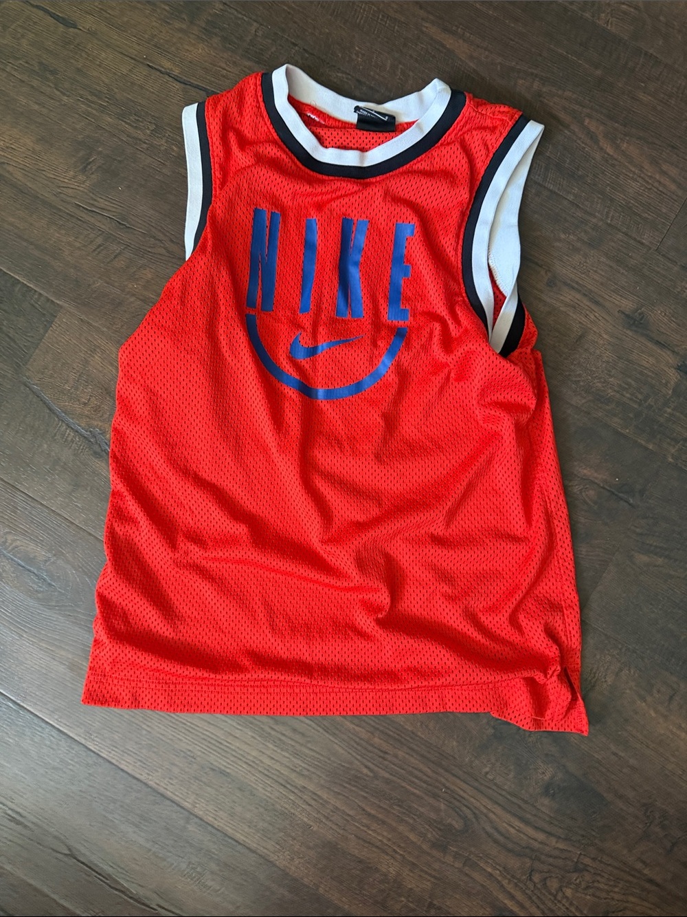 Nike Red Mesh Tank with Blue Logo and White-Trim Sleeves